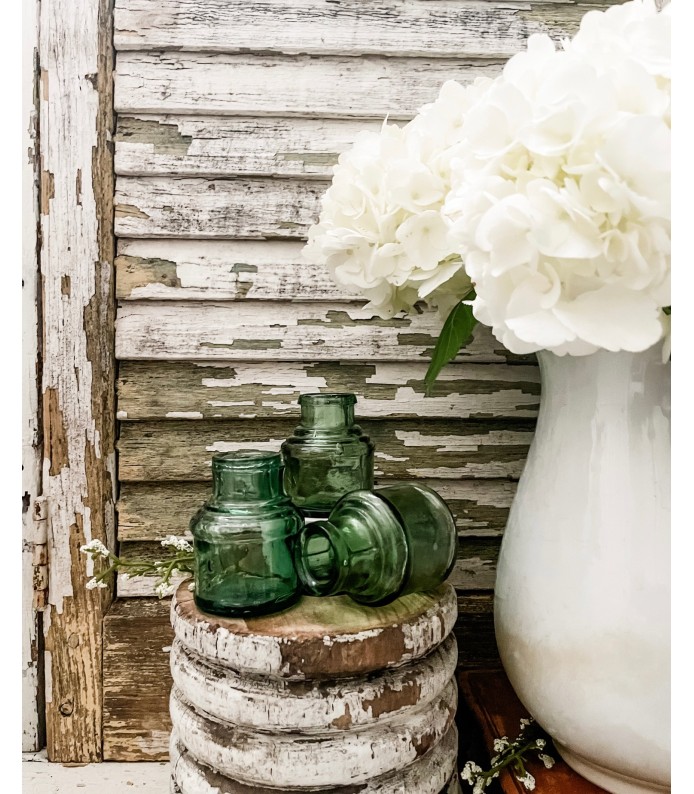 Antique English Rare Green Glass Ink Well - Chunky, 3 avail. LTD